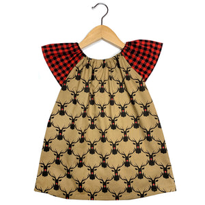 Reindeer Check Flutter Sleeve Dress